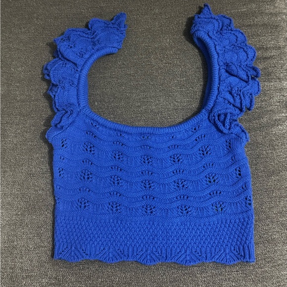 H&M | Blue Knit Ruffle Cropped Top - Picture 2 of 4